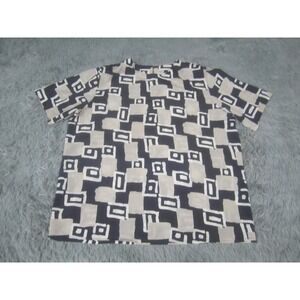 Ship N Shore Blouse Womens 14 Blue Beige Short Sleeve Casual Geometric Polyester